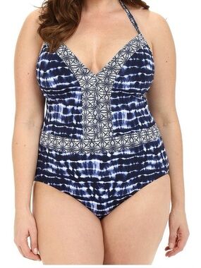 Bleu Rod Beattie Babe Halter Womens Swimwear Indigo Print One Piece Size 18W